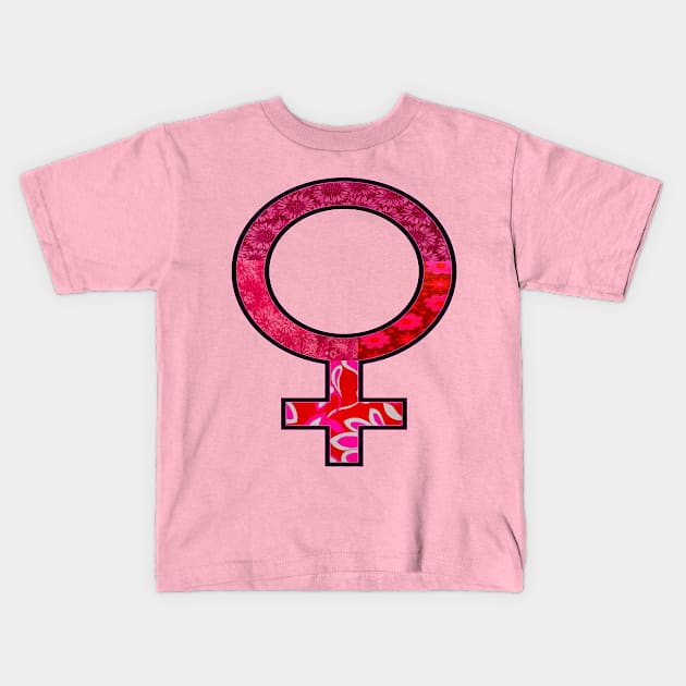 Retro Pink & African Print Female Symbol Kids T-Shirt by artbyomega